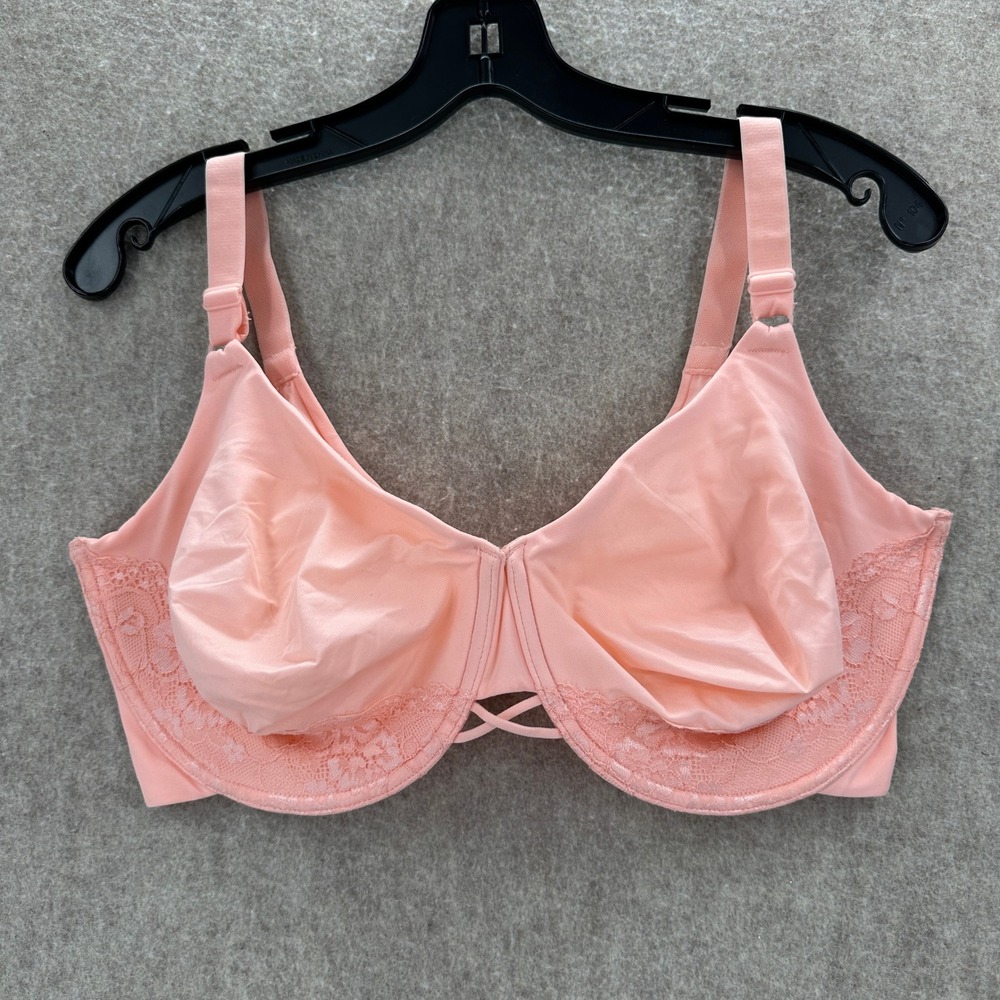 Vanity Fair Underwire Bra Womens 40DDD Pink Lace Trim Full Figure 76571